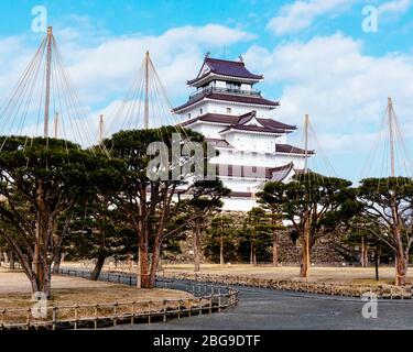 Burg Tsuruga in Aizu-Wakamatsu in der Präfektur Fukushima, Japan. Stockfoto