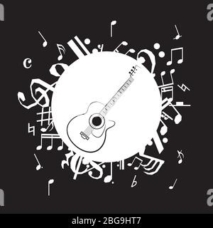 Vektor-Illustration von Vintage-Gitarre auf schwarzem Hintergrund Stock Vektor