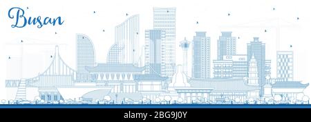 Skizzieren Sie Busan Südkorea City Skyline mit blauen Gebäuden. Vektorgrafik. Stock Vektor