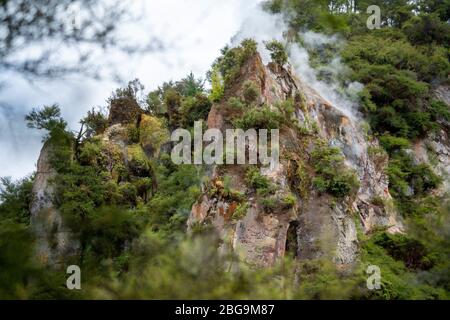 Cathedral Rock, Frying Pan Lake, Waimangu Volcanic Valley, Rotorua, North Island, Neuseeland Stockfoto