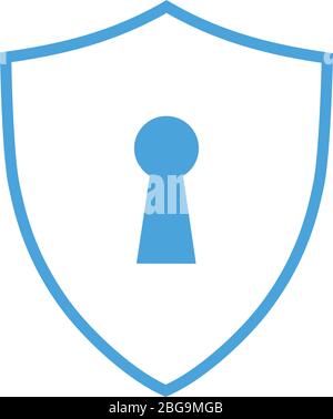 Blauer Schild mit Schlüsselloch. Verteidigungszeichen Schutzkonzept. Symbol für Sicherheitskennzeichen. Datenschutzbanner. Sicherheitsetikett. Verteidigungsschild. Stock Vektor Abbildung i Stock Vektor