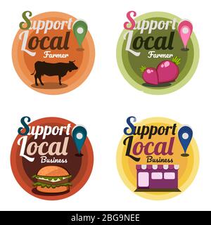 Vektor-Design Illustration für Krisenmarketing 4 Logo von Support Local Farmer Produkt oder Business Set Stock Vektor