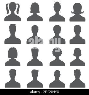 Anonyme Gesicht Menschen Köpfe Vektor Silhouetten. Monochrome Business-Benutzerprofile. Anonyme Avatar Person Benutzer Illustration Stock Vektor