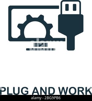 Plug and Work Icon aus der Digitalisierungs-Kollektion. Einfache Linie Plug and Work Icon für Vorlagen, Webdesign Stock Vektor