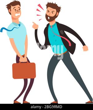 Großer wütender Chef schreit auf Mitarbeiter. Cartoon Business Vektor Konzept. Illustration des wütenden Chefs und des Mitarbeiters Stock Vektor