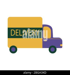 Der LKW liefert Waren zum Haus. Lieferung von Postpaketen. Bunte Illustration auf weißem Hintergrund, isolieren Stock Vektor