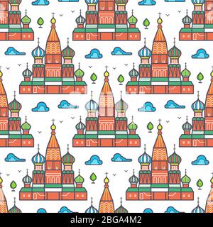 Berühmte Moskauer Kathedrale nahtlose Muster-Design - russische Wahrzeichen Textur. Vektorgrafik Stock Vektor
