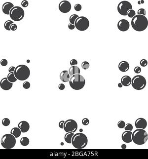 Seifenblasenvektor schwarze Symbole isoliert. Seife schwarze Wasserblase Sammlung von Illustration Stock Vektor