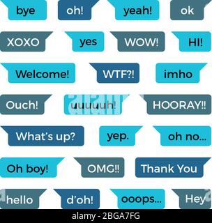 SMS-Chat-Nachrichten Vektorsammlung mit gemeinsamen Wörtern. Message Chat und Sprechblase für die Darstellung von Messaging-Telefonen Stock Vektor