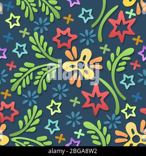 Bunte Doodle Floral Nahtloses Muster. Vektorgrafik. Stock Vektor
