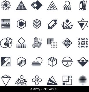 Vektor geometrische Formen und Symbole. Vektorsatz für geometrische Logos. Geometrische Form Logo, Hipster abstrakt kreativ trendy Symbole Illustration Stock Vektor