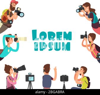 Fotografen, die Fotos machen. Vektorkonzept für Outdoor-Fotografie. Fotograf mit Foto-Kamera, Charakter Paparazzi Illustration Stock Vektor