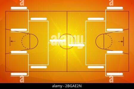 Turnierklammer Vorlage für 8 Teams auf orangefarbenem Basketballfeld Hintergrund Stock Vektor