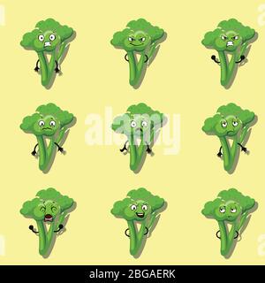 Broccoli negative Emotionen. Vektor Cartoon Stil Charakter Satz von Illustration Stock Vektor