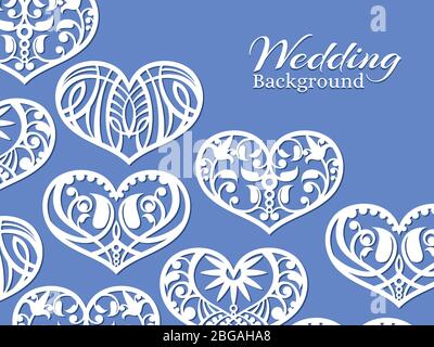 Weiße Spitzen Herzen Hochzeit Hintergrund für Poster und Banner. Vektorgrafik Stock Vektor