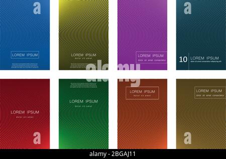 Satz abstrakter Hintergrundvektorvorlagen. Kann für Katalog, Broschüre, Buch, Werbung verwendet werden. Rot, gelb, blau, grün, orange, lila, braun, blaugrün Stock Vektor