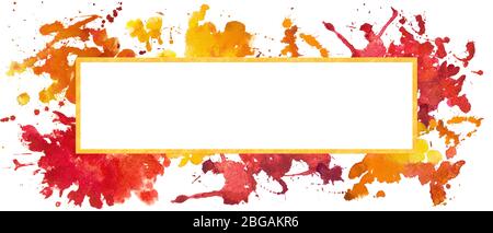 Bunte Schablone mit Aquarellspritzern, Blots und Flecken. Stockfoto