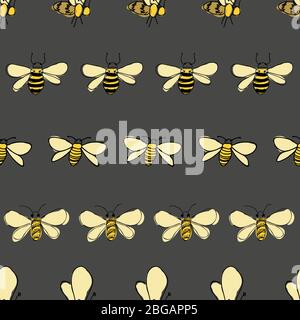 Bienen Linie auf grauem Hintergrund nahtlose Vektor Muster Oberfläche Design Honigbienen Stock Vektor