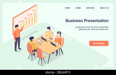 Business-Präsentation Team für Website-Vorlage Landung Homepage mit modernen isometrischen flachen Vektor Stockfoto