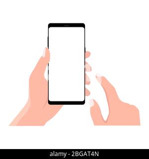 Hand, die BlackBerry-Smartphones berühren Leerer weißer Bildschirm. Mit mobilen Smart Phone, flaches Design Konzept. Eps 10 Vector Illustration Stock Vektor