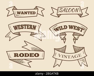 Handgezeichnete Westernbänder. Vintage-Design-Elemente Stock Vektor