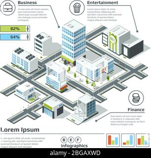 Isometrischer 3d-Stadtplan. Infografik Vektorgrafik. Maßplan Stock Vektor