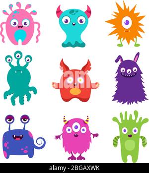 Nette Cartoon Baby Monster Vektor-Sammlung. Farbe Monster Charakter Maskottchen Illustration Stock Vektor