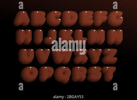 3D-Schokolade Buchstaben Set. Braunes, schweres Alphabet im auffälligen Stil. Sweet Candy Schriftart für Veranstaltungen, Promotions, Logos, Banner, Monogramm und Poster. Vektor Stock Vektor