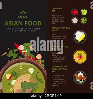 Design-Vorlage für asiatische Speisen. Illustrationen mit Platz für Ihren Text. Vector thai Produkte Stock Vektor