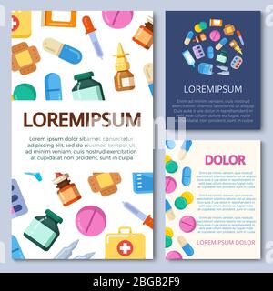 Medizin Flaschen Pillen Vitamine Tabs Flyer Banner Vorlage. Vektorgrafik Stock Vektor