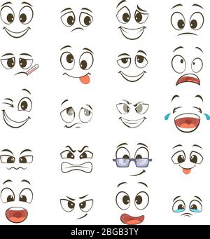 Cartoon glückliche Gesichter mit verschiedenen Ausdrücken. Vektorgrafiken Stock Vektor