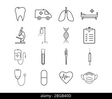 Gesundheitswesen, medizinisches Icon-Set. Vektorgrafik, flaches Design. Stock Vektor