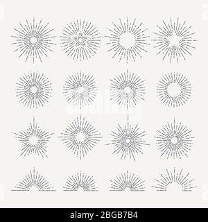 Sunburst Retro-Icon-Set. Linienzeichnung von Sonnenschein. Abstrakte Vektordarstellung Stock Vektor