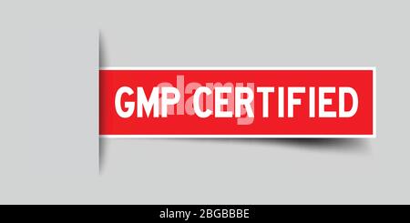 Etikett quadratischen roten Aufkleber in Wort GMP (Good Manufacturing Practice) zertifiziert, dass unter grauem Hintergrund (Vektor) einfügen Stock Vektor