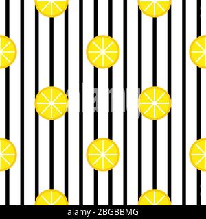 Frische Zitronen Hintergrund, handgezeichnete Symbole. Bunte Tapete Vektor. Nahtloses Muster mit frischen Früchten Kollektion. Dekorative Illustration, gut für Stock Vektor