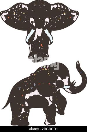 Silhouette der Färbung afrikanischen Elefanten und Mandalas Dekoration auf sie. Vektor abstrakte Illustration Stock Vektor