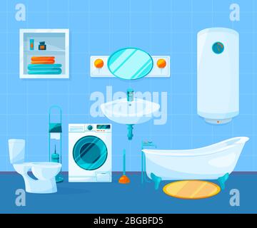 Modernes, sauberes Badezimmer. Vektor-Bilder im Cartoon-Stil Stock Vektor