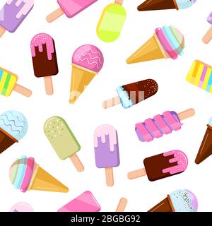 Verschiedene Eiscremes Illustrationen. Vektor-Nahtloses Muster Stock Vektor