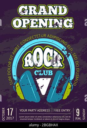 Vector Rock Musik Club, Musik-Shop mit Kopfhörern Stock Vektor