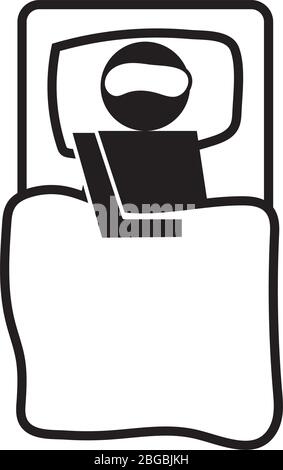 Mensch mit Fieber schlafen im Bett Gesundheit Piktogramm Silhouette Stil Stock Vektor
