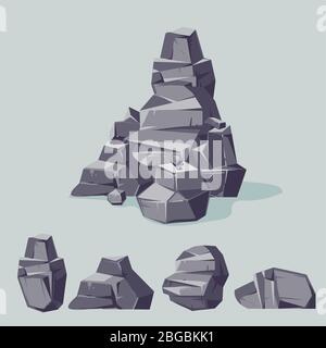 Set von Berg grauen Felsen. Cartoon isometrische 3d flache Stil. Set von verschiedenen Felsbrocken Stock Vektor
