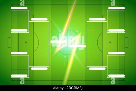 Turnierklammer Vorlage für 8 Teams auf grünem Fußballfeld Hintergrund mit Blitz Stock Vektor