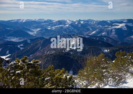 Blick auf die Niedere Tatra vom Gipfel Salatín, Slowakei Stockfoto