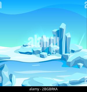 Gefrorene Landschaft mit Eisfelsen. Cartoon Hintergrund Vektor Illustration Stock Vektor