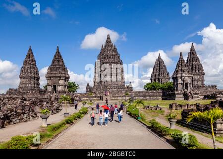 Die Prambanan Temple Compounds, Yogyakarta, Zentral-Java, Indonesien. Stockfoto