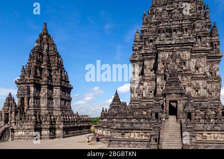 Die Prambanan Temple Compounds, Yogyakarta, Zentral-Java, Indonesien. Stockfoto