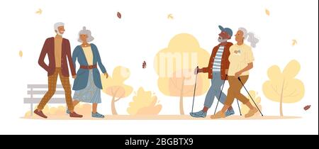 Alte ältere Menschen Paar zu Fuß im Herbst Park Stock Vektor