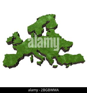 Europakarte mit Gras und Erde. 3D-Rendering Stockfoto