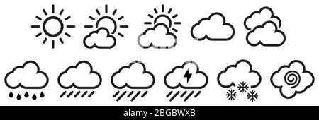 Minimale einfache Wetterberichte Symbole gesetzt Stock Vektor