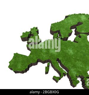 Europakarte mit Gras und Erde. 3D-Rendering Stockfoto